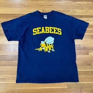 Vintage US Navy T-Shirt Seebees Mens 2XL Blue Yellow 90's Millitary